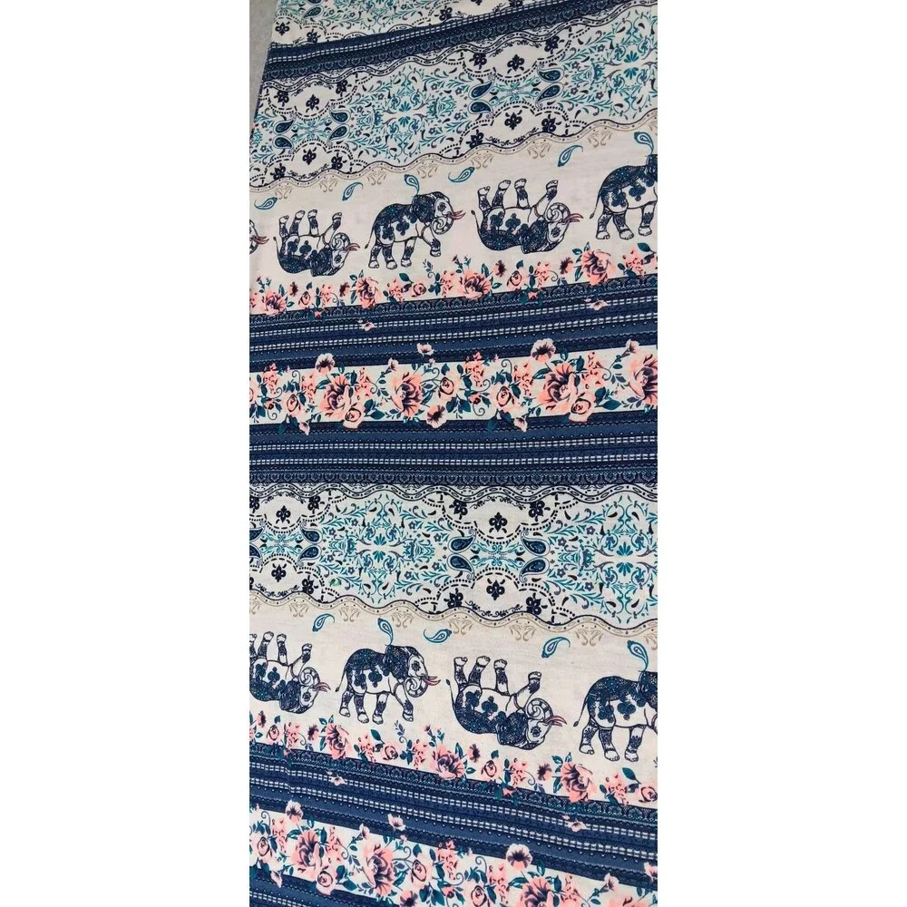 Bohemian Elephant Pattern Side Slits Maxi Skirt Small Blue Summer Beach Festival